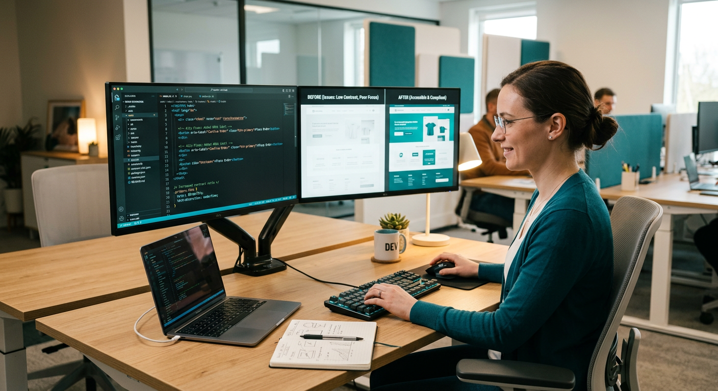 A developer working on monitor Fixing Accessibility Issues